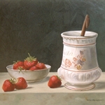 Aardbeien en suikerpot, 24x 30 cm, olieverf op paneel. Verkocht